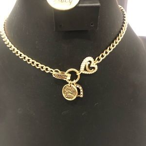 Heart Necklace Lady Juicy Couture Lucky Horseshoe Charm Choker Gold Tone Chain